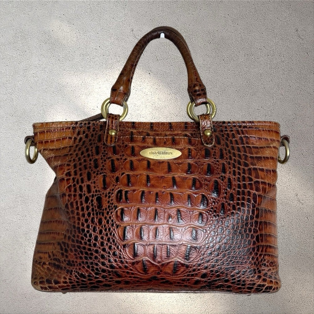 BRAHMIN Arno Melbourne Leather Crocodile Satchel Pecan Handbag Purse Tote